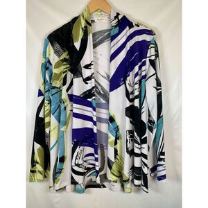 Jess & Jane Artsy Watercolor Multi Colored Artsy Open Front Cardigan Large USA